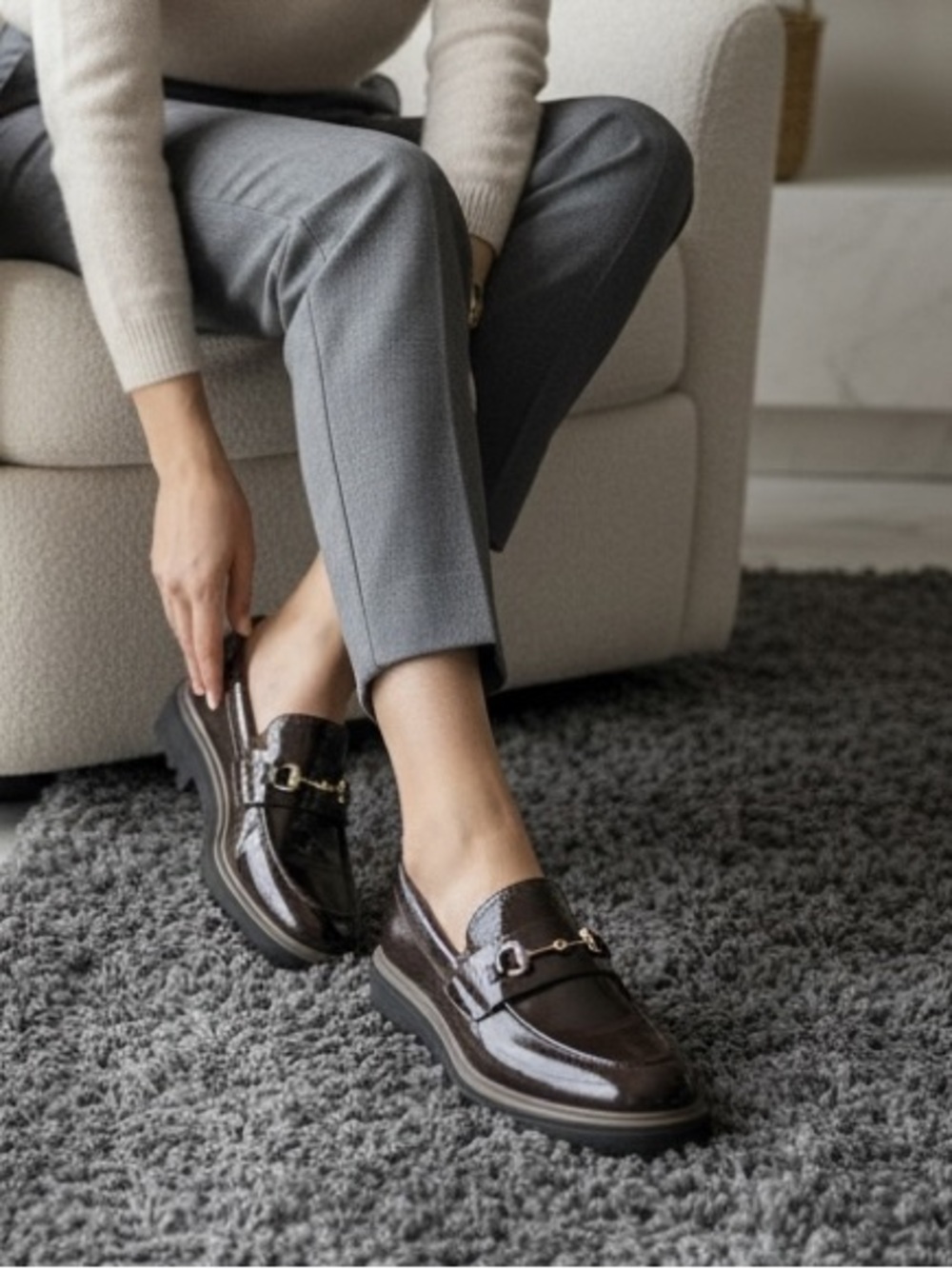 Serra Patent Leather Loafers in Dark Brown with Gold Bit